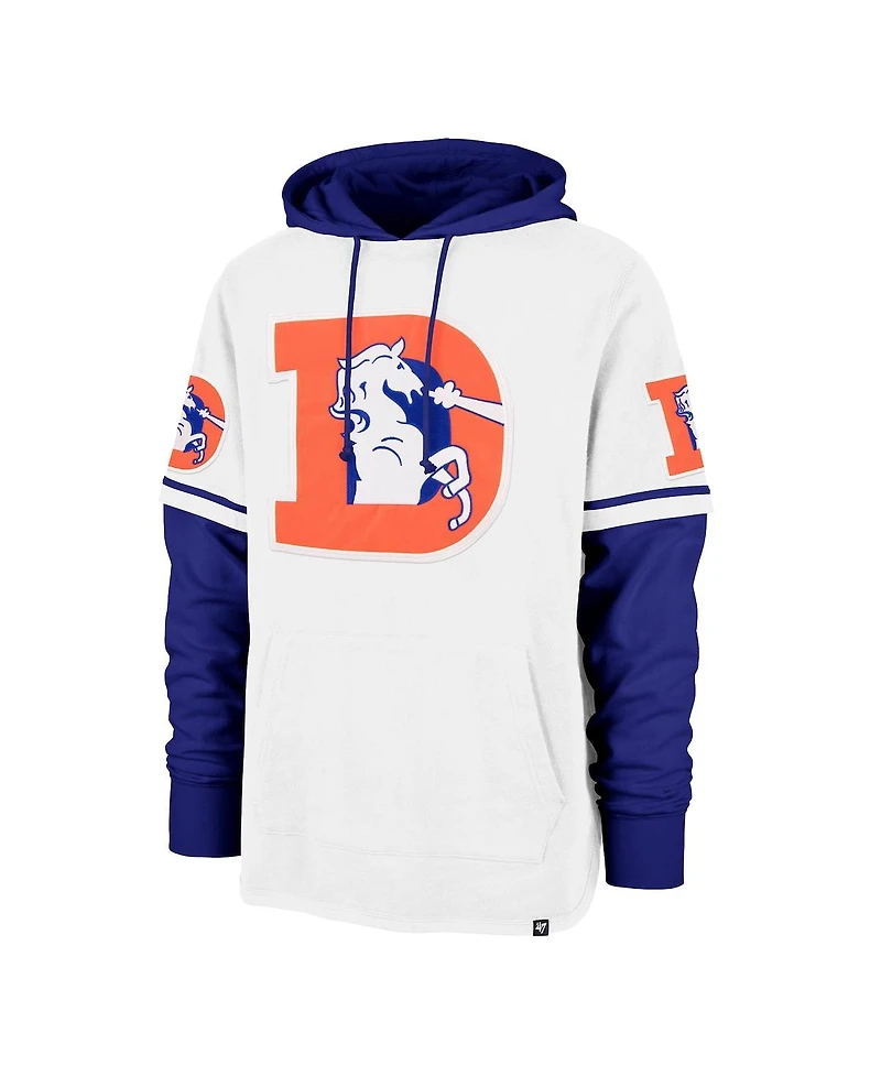 '47 Brand Men's White Denver Broncos Throwback Shortstop Pullover Hoodie