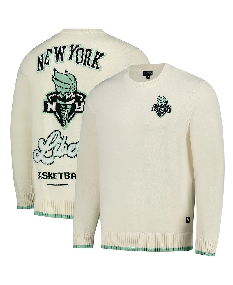 The Wild Collective Men's and Women's Cream New York Liberty Jacquard Pullover Sweater