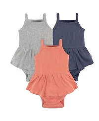 Gerber Baby Girls 3-Pack Sleeveless Skirted Onesies Bodysuits, Antique White, 3-6M
