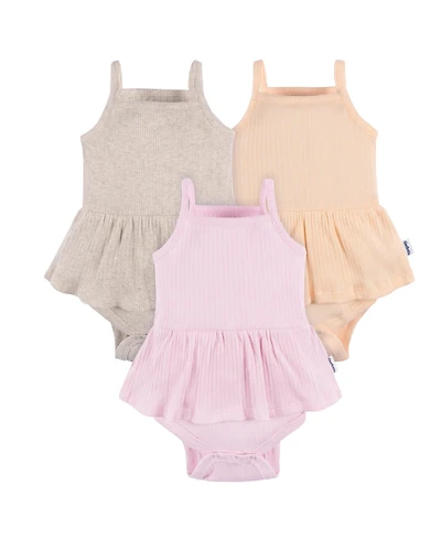 Gerber Baby Girls 3-Pack Sleeveless Skirted Onesies Bodysuits, Antique White, 3-6M