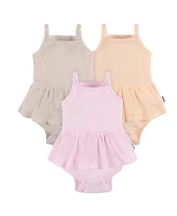 Gerber Baby Girls 3-Pack Sleeveless Skirted Onesies Bodysuits, Antique White, 3-6M
