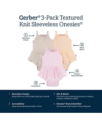 Gerber Baby Girls 3-Pack Sleeveless Skirted Onesies Bodysuits, Antique White, 3-6M