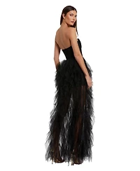 Mac Duggal Women's Strapless Bustier Net Gown With Spiral Ruffles