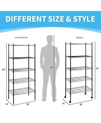 Heavy Duty 5-Tier Shelving Units Adjustable, Wire Shelf with 1000 lbs Capacity (250 per Shelf), 30 "D x 14" W x 65 "H, Black, 5 Levels,