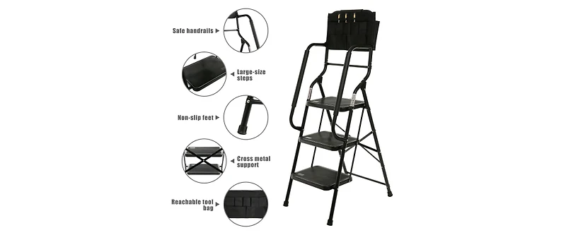 2 Step Ladder, Step Stool for Adults, Folding Step Stool with Wide Anti-Slip Pedal, Sturdy Steel Ladder