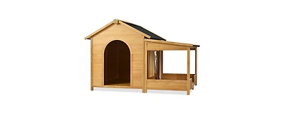 Dog House Outdoor & Indoor Wooden Dog Kennel for Winter with Raised Feet Weatherproof for Large Dogs(Gold red and black)44.5"26.4"27.8"(M)