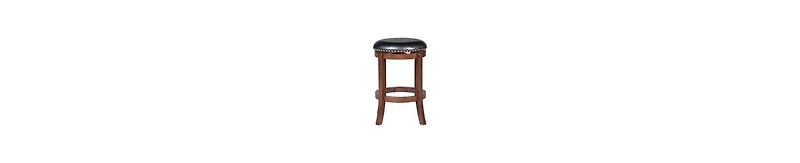 Wood Counter Stool – 360° Swivel Seat with Faux Leather Upholstery