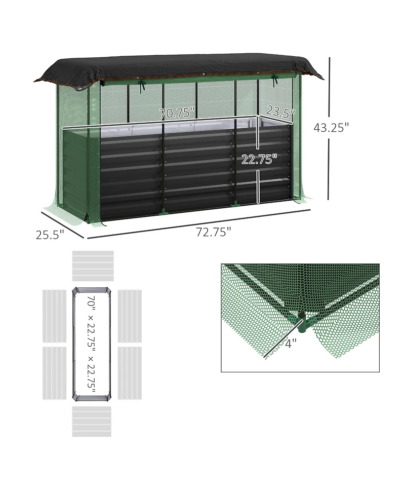 Outsunny Galvanized Raised Garden Bed with Crop Cage & Shade Cloth