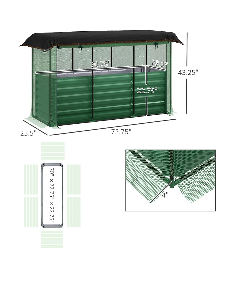 Outsunny Galvanized Raised Garden Bed with Crop Cage & Shade Cloth