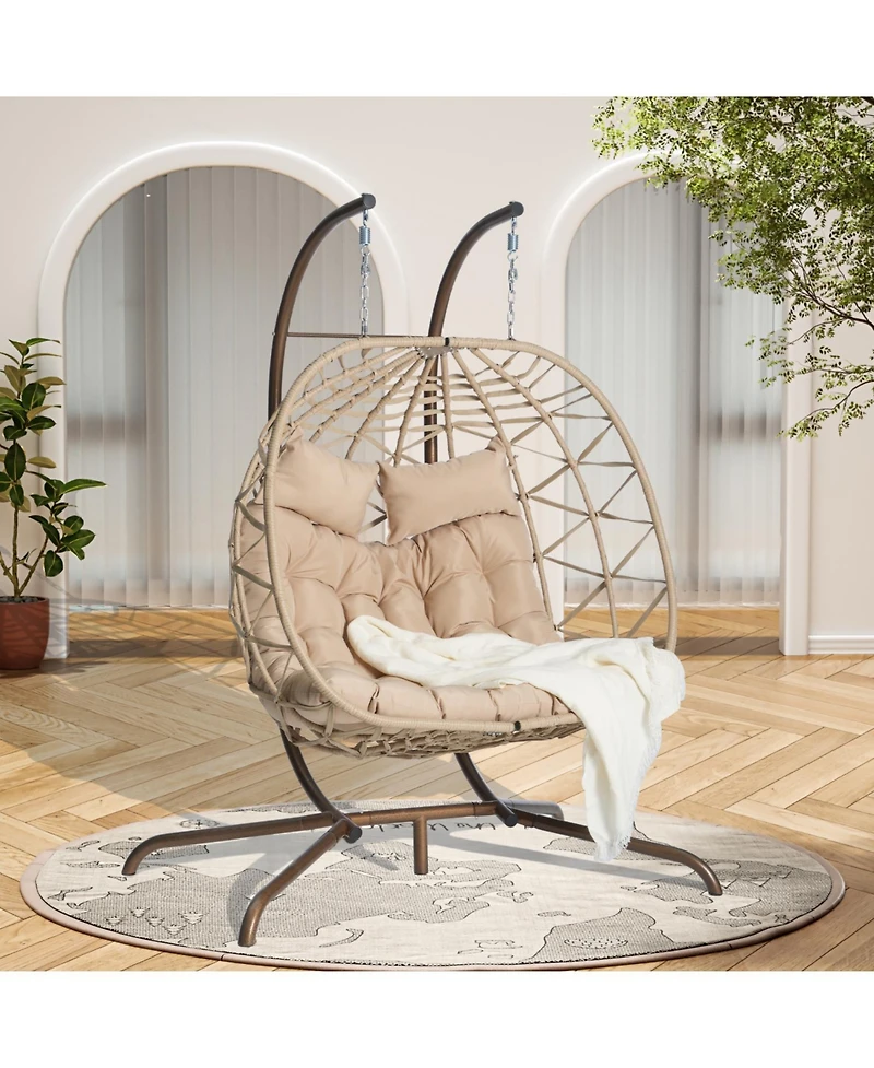 Streamdale Double Egg Chair, Indoor/Outdoor Wicker Swing, Uv Cushions, 600 lbs