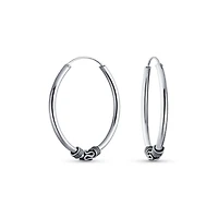 Bling Jewelry Bali Tribal Swirl Hoop Huggie Earrings Oxidized Sterling Silver Multiple Sizes