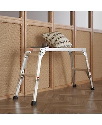 Aluminum Work Platform Large Size Step Stool Folding Portable Work Bench 40" Width Telescopic Feet 22"