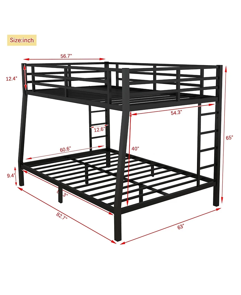 Metal Full Xl over Queen Bunk Bed for Teens and Adults, Space-Saving/Noise Reduced/No Box Spring Needed