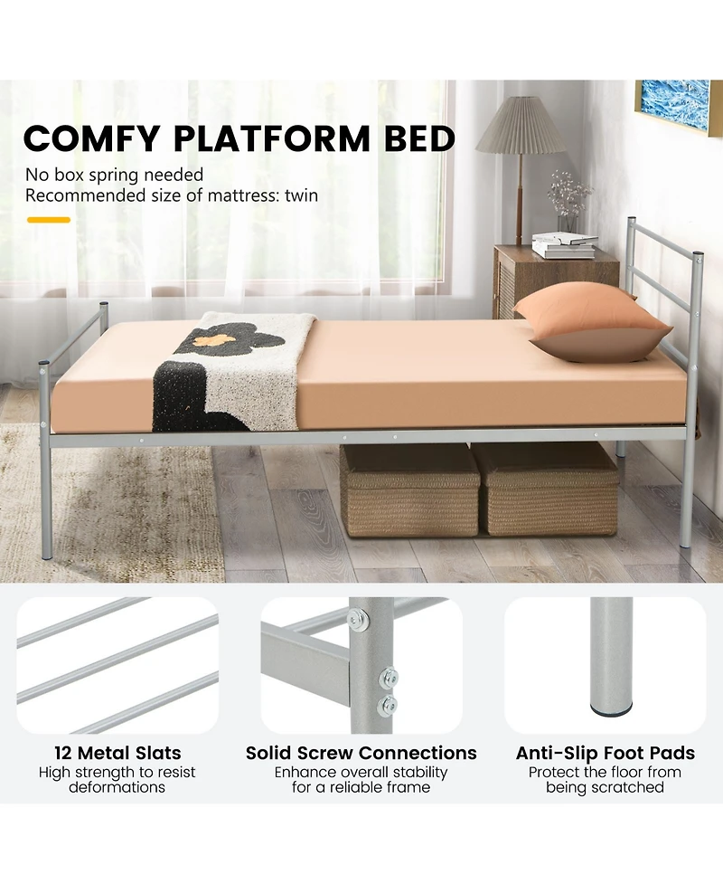 Twin Size Metal Bed Frame Platform with Headboard