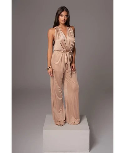 Jluxlabel Women's Slinky Halter Belted Jumpsuit