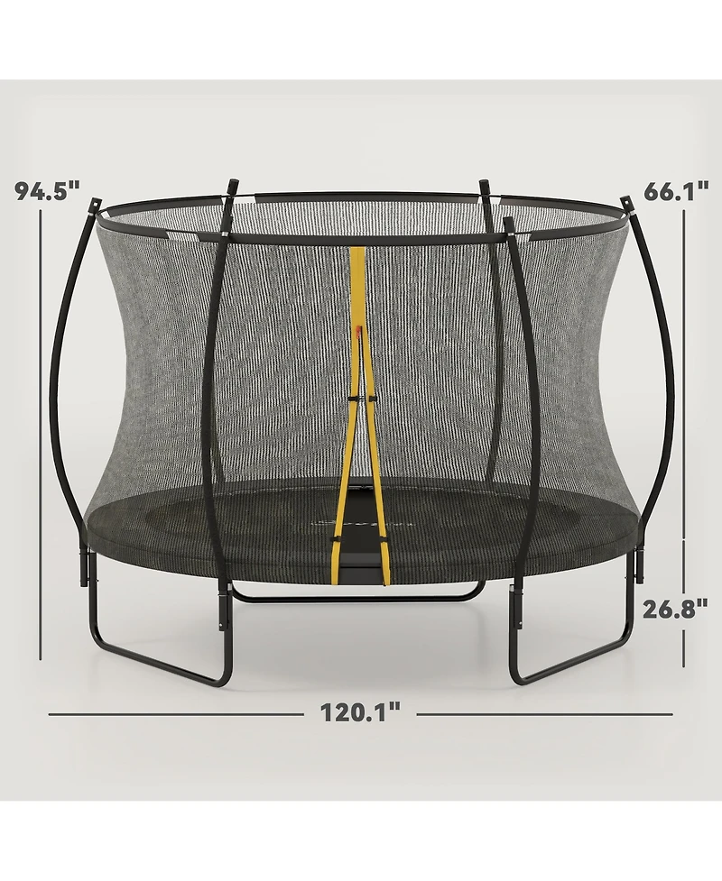 Soozier 10ft Outdoor Trampoline with Net Enclosure, Curved Poles