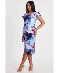 Quiz Women's Scuba Floral Frint Cap Sleeve Midi Bodycon Dress