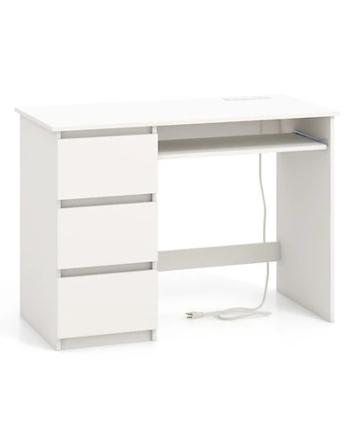 Computer Desk with Power Outlet Keyboard Tray and 3 Large Drawers