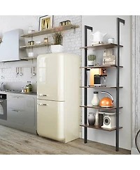 5-Tier Wood Look Ladder Shelf with Metal Frame for Home
