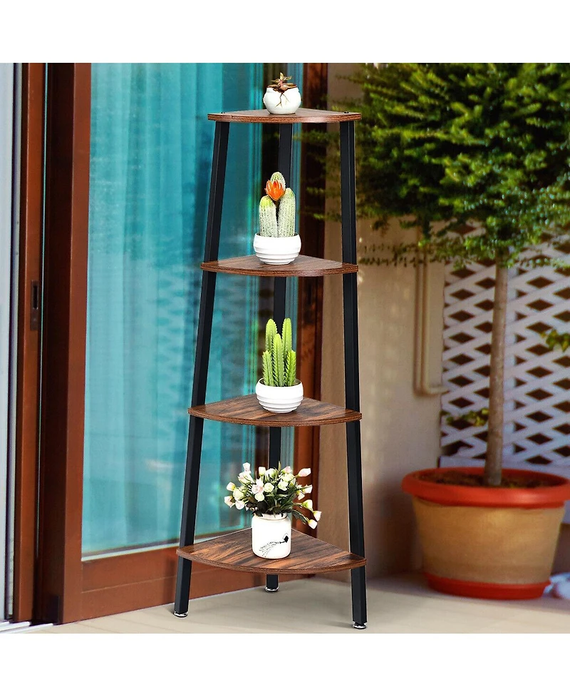 4-Tier Corner Shelf Metal Storage Rack Domestic Bookcase