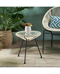 Streamdale Modern Rattan Side Table with Tempered Glass Top for Outdoor and Indoor Use