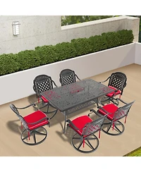 Streamdale 7-pc Cast Aluminum Dining Set, 6 Swivel Chairs, Rectangular Table