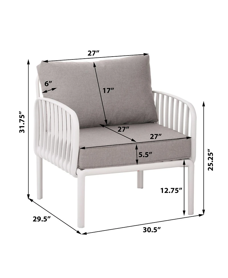 Streamdale 5-Piece Patio Set, Modern outdoor sectional with coffee table, cushions, white & gray