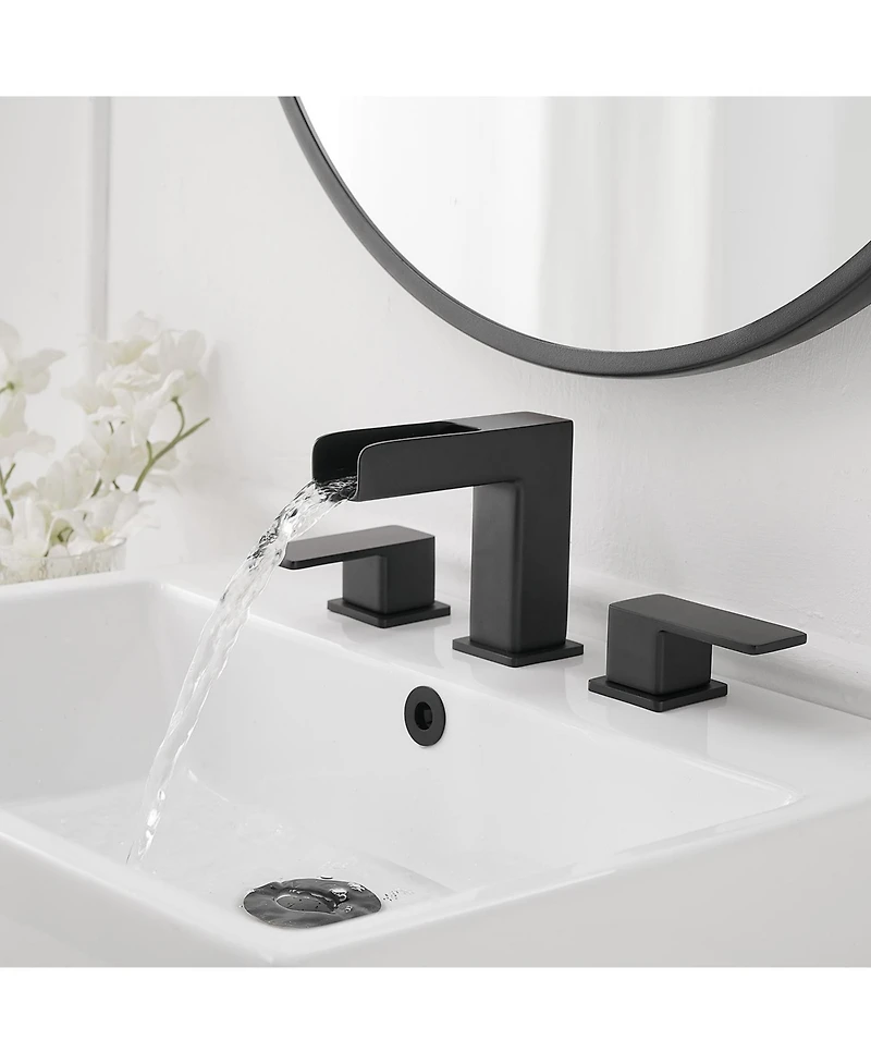 8 in. Widespread Double Handle Black Bathroom Faucet Set 3 Holes Vanity Sink With Metal Drain In Matte Black