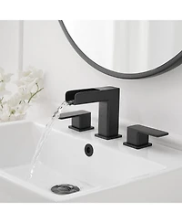 8 in. Widespread Double Handle Black Bathroom Faucet Set 3 Holes Vanity Sink With Metal Drain In Matte Black