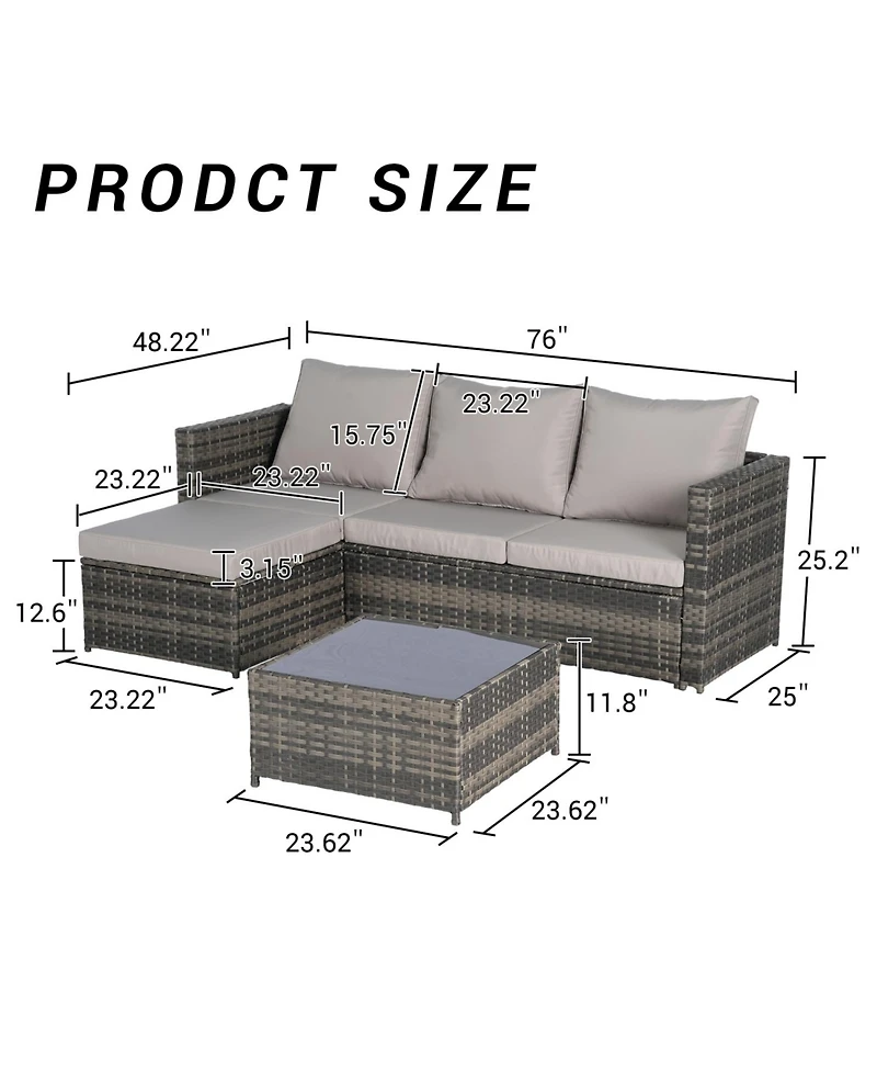 Streamdale 2-Piece Wicker Patio Set, L-Shaped, Ottoman, Lounger Table