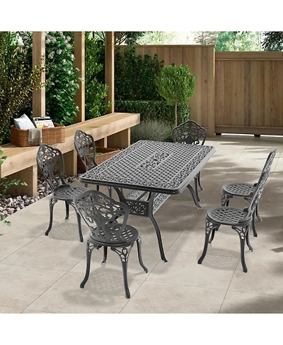 Streamdale 7-Piece Set Of All-Weather Cast Aluminum Dining Furniture Set With Black Frame