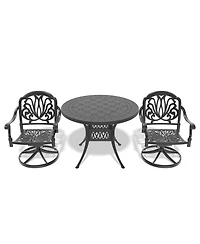 Streamdale 3-pc Cast Aluminum Dining Set, 2 Swivel Chairs, 39" Round Table, Black Frame