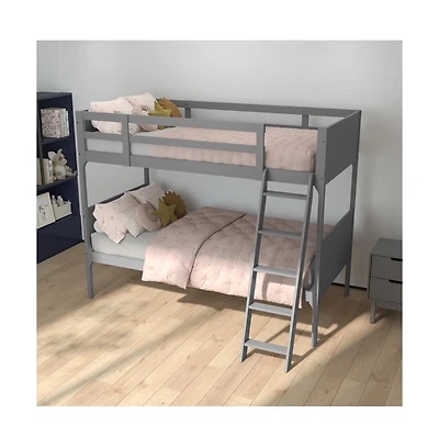 Samuel Kids Bunk Bed With Convertible, Solid Wood Slatted Frame And Easy-To-Climb Ladder No Box Spring Required