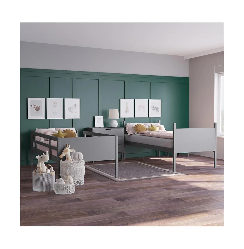 Samuel Kids Bunk Bed With Convertible, Solid Wood Slatted Frame And Easy-To-Climb Ladder No Box Spring Required