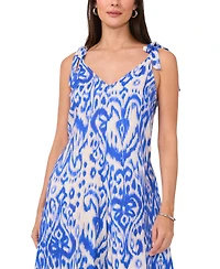 Vince Camuto Women's Printed V-Neck Sleeveless Tie-Shoulder Angled-Hem Jumpsuit