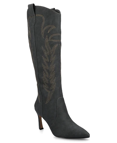 Journee Collection Women's Laramie Embroidery Detail Knee High Western Boots