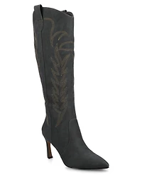 Journee Collection Women's Laramie Embroidery Detail Knee High Western Boots
