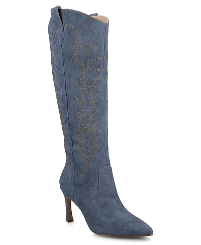 Journee Collection Women's Laramie Embroidery Detail Knee High Western Boots