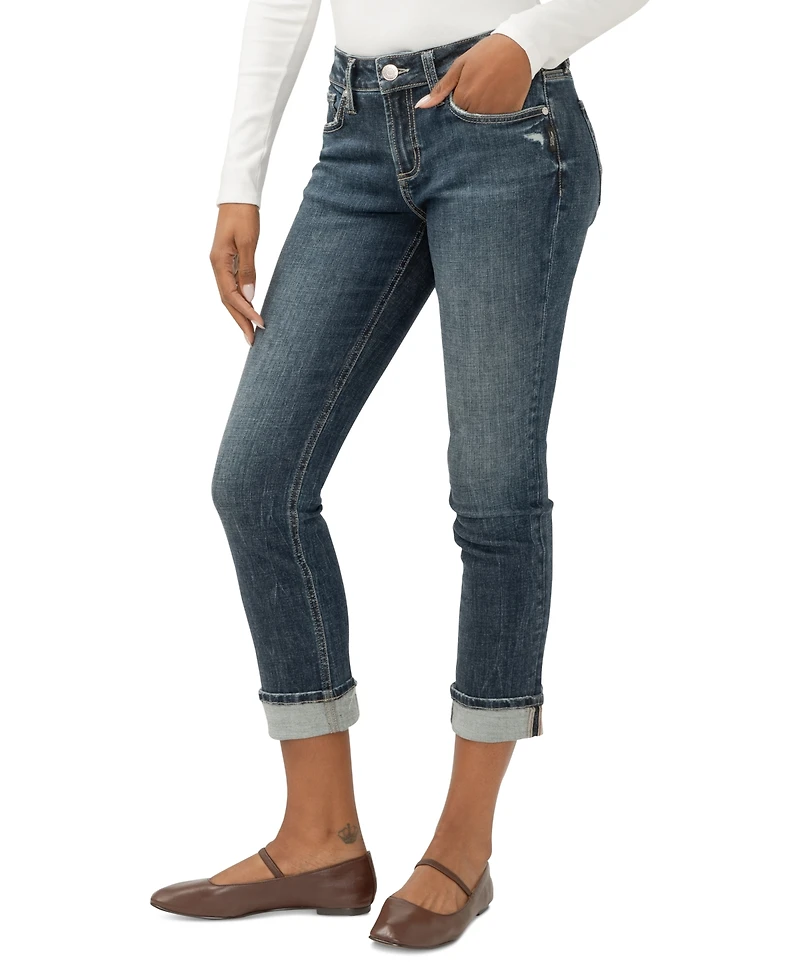 Silver Jeans Co. Women's Suki Mid Rise Curvy-Fit Straight-Leg Cropped