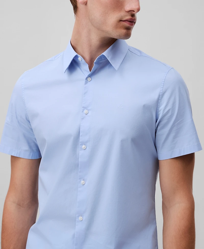 Calvin Klein Men's Slim Fit Short Sleeve Solid Stretch Button-Front Shirt