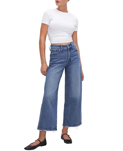 Good American Women's Waist Palazzo Cropped Jeans