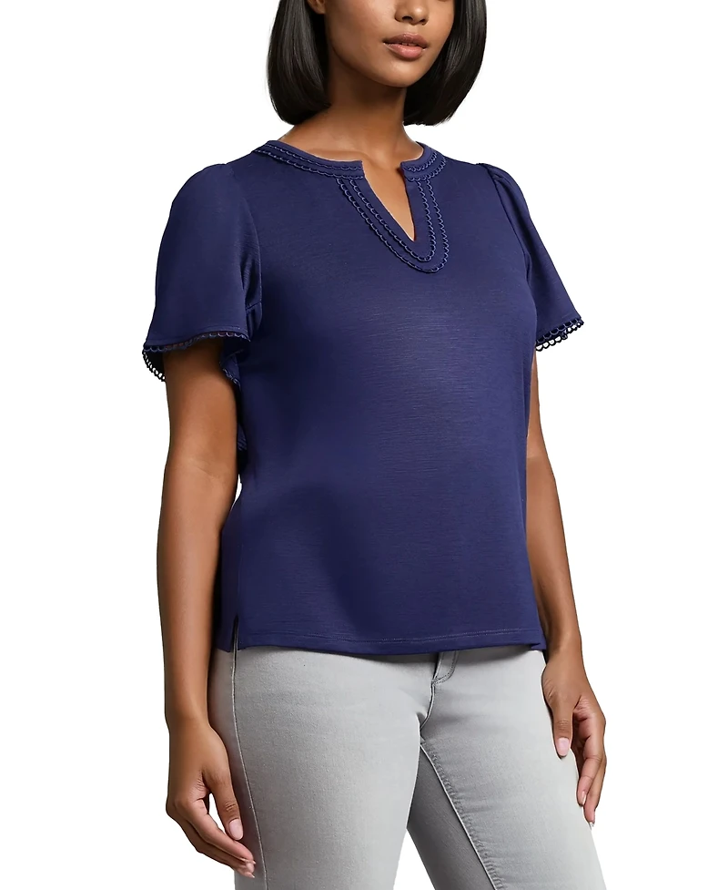 Jones New York Women's Drapey Split-Neck Short-Sleeve Top