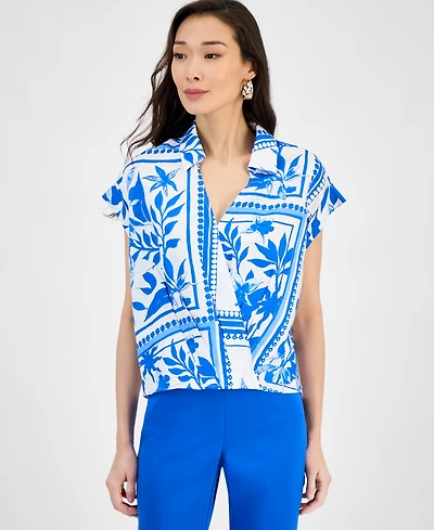 I.n.c. International Concepts Women's Printed Short-Sleeve Surplice Blouse, Exclusively at Macy's