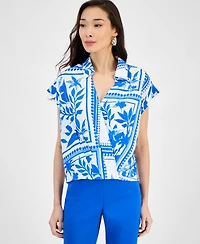 I.n.c. International Concepts Women's Printed Short-Sleeve Surplice Blouse, Exclusively at Macy's