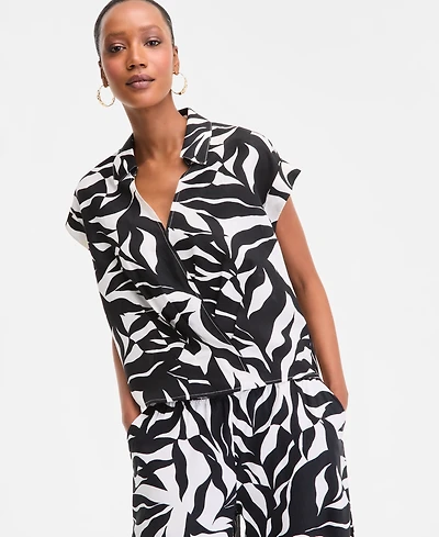 I.n.c. International Concepts Women's Printed Short-Sleeve Surplice Blouse, Exclusively at Macy's