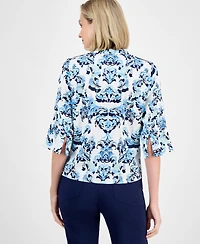 Jm Collection Women's Printed Jacquard 3/4-Sleeve Top, Exclusively at Macy's