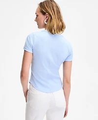 On 34th Women's Roll Cuff Rib-Knit Henley T-Shirt, Exclusively at Macy's
