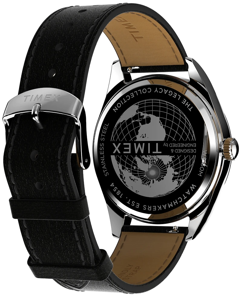 Timex Men's Analog Black Leather Strap Watch, 41mm
