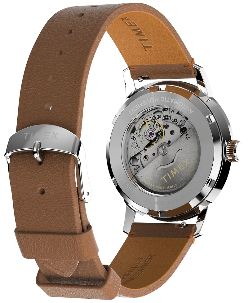 Timex Men's Mechanical Automatic Brown Leather Strap Watch, 40mm