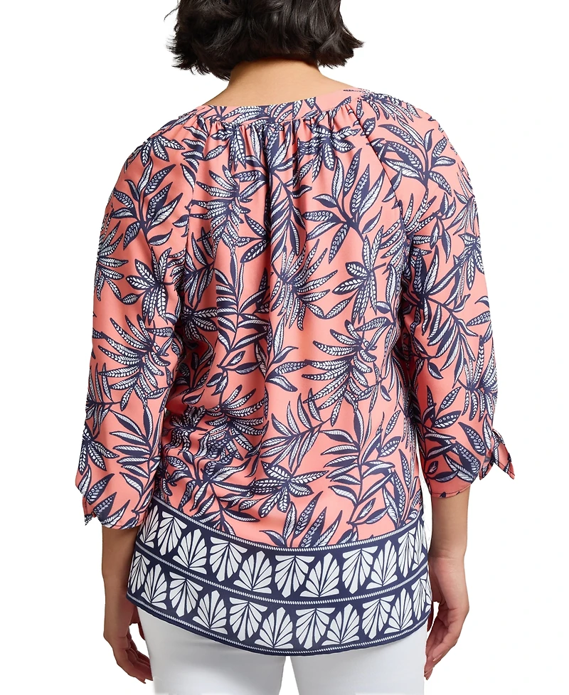 Jones New York Women's Mixed-Print Split-Neck Top